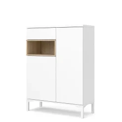 Hioshop Ringe dressoir 2 deuren- 1 lade en 1 vak wit en eiken decor