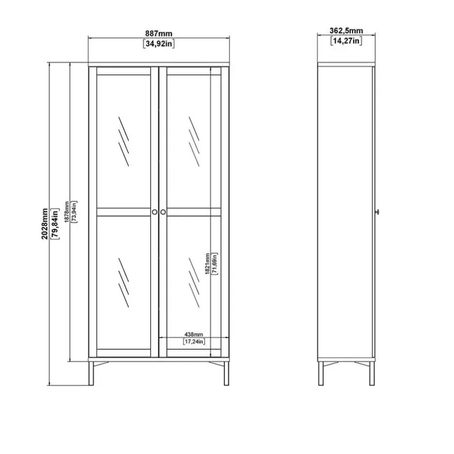 Hioshop Roma vitrinekast 2 deuren wit