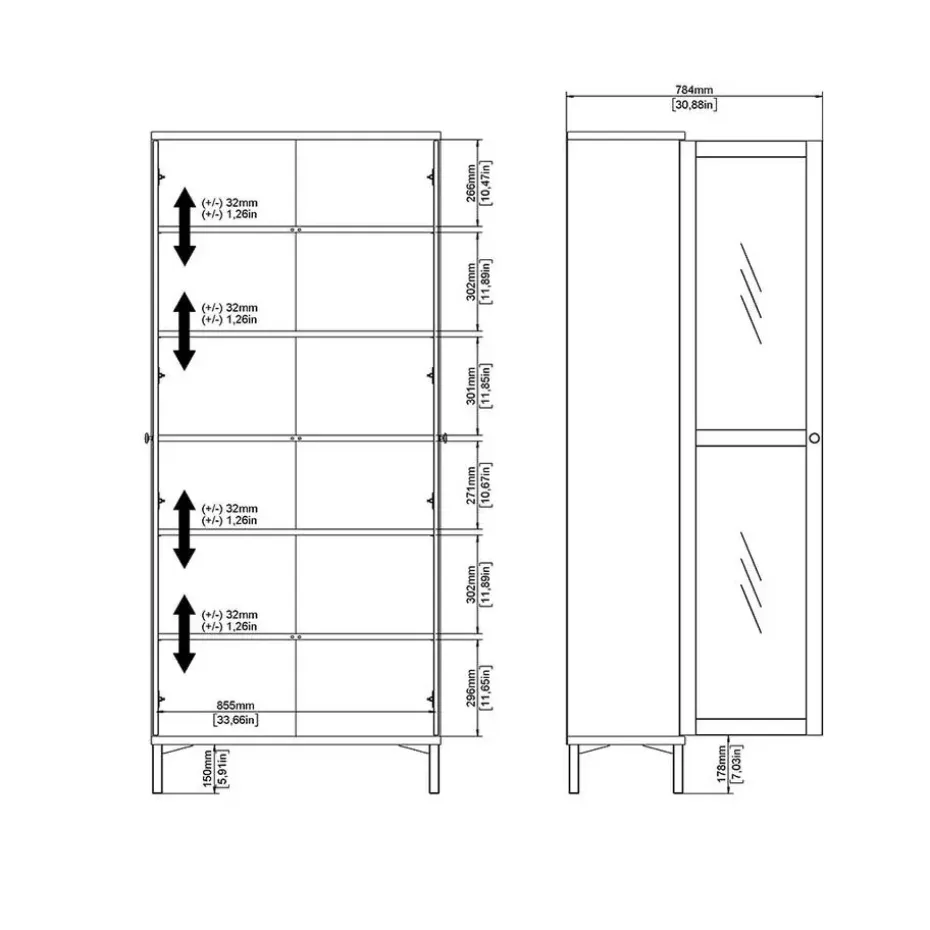 Hioshop Roma vitrinekast 2 deuren wit