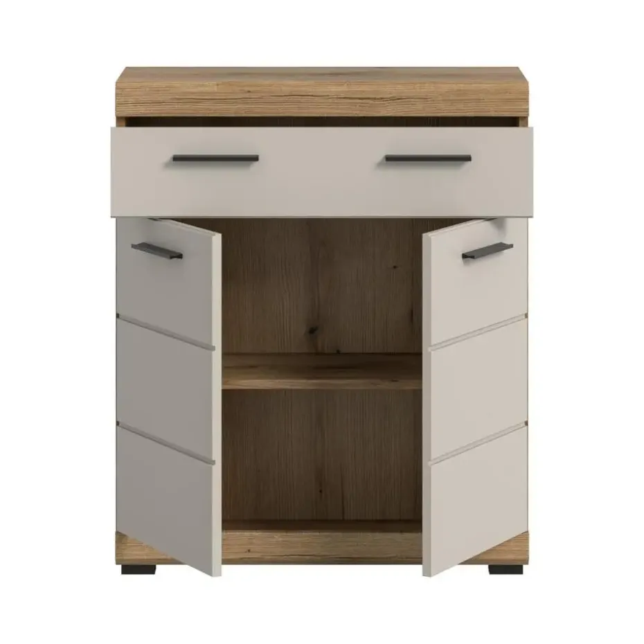 Hioshop Scout badkamerkast 2 deuren- 1 lade kasjmier decor mat- eiken decor