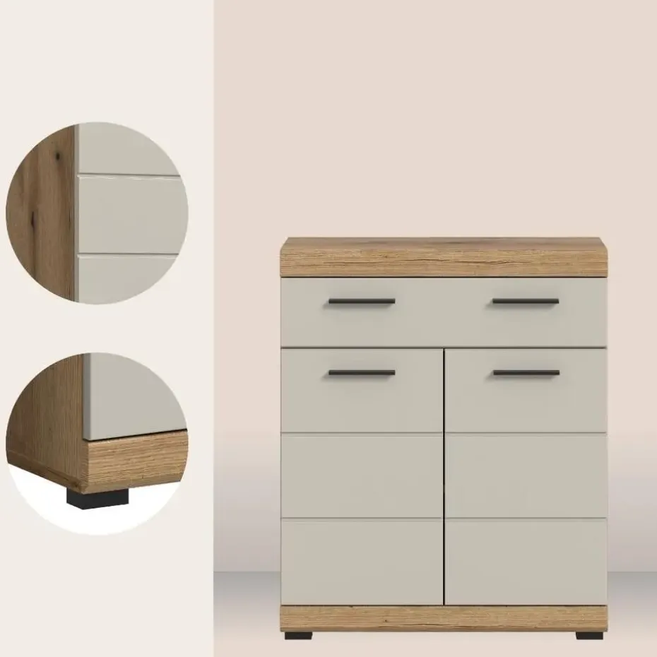 Hioshop Scout badkamerkast 2 deuren- 1 lade kasjmier decor mat- eiken decor