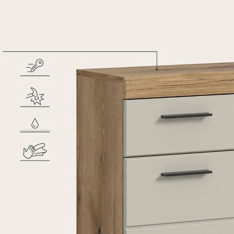 Hioshop Scout badkamerkast 2 deuren- 1 lade kasjmier decor mat- eiken decor