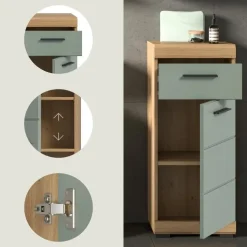 Hioshop Scout badkamerkast 1 deur- 1 lade salvie decor- eiken decor