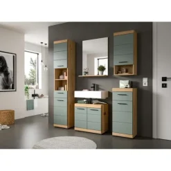 Hioshop Scout badkamerkast 1 deur- 1 lade salvie decor- eiken decor