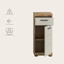 Hioshop Scout badkamerkast 1 deur- 1 lade kasjmier decor mat- eiken decor