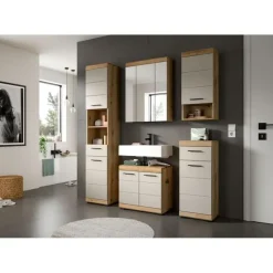 Hioshop Scout badkamerkast 1 deur- 1 lade kasjmier decor mat- eiken decor