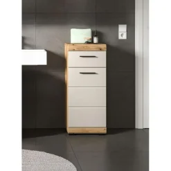 Hioshop Scout badkamerkast 1 deur- 1 lade kasjmier decor mat- eiken decor