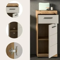 Hioshop Scout badkamerkast 1 deur- 1 lade kasjmier decor mat- eiken decor
