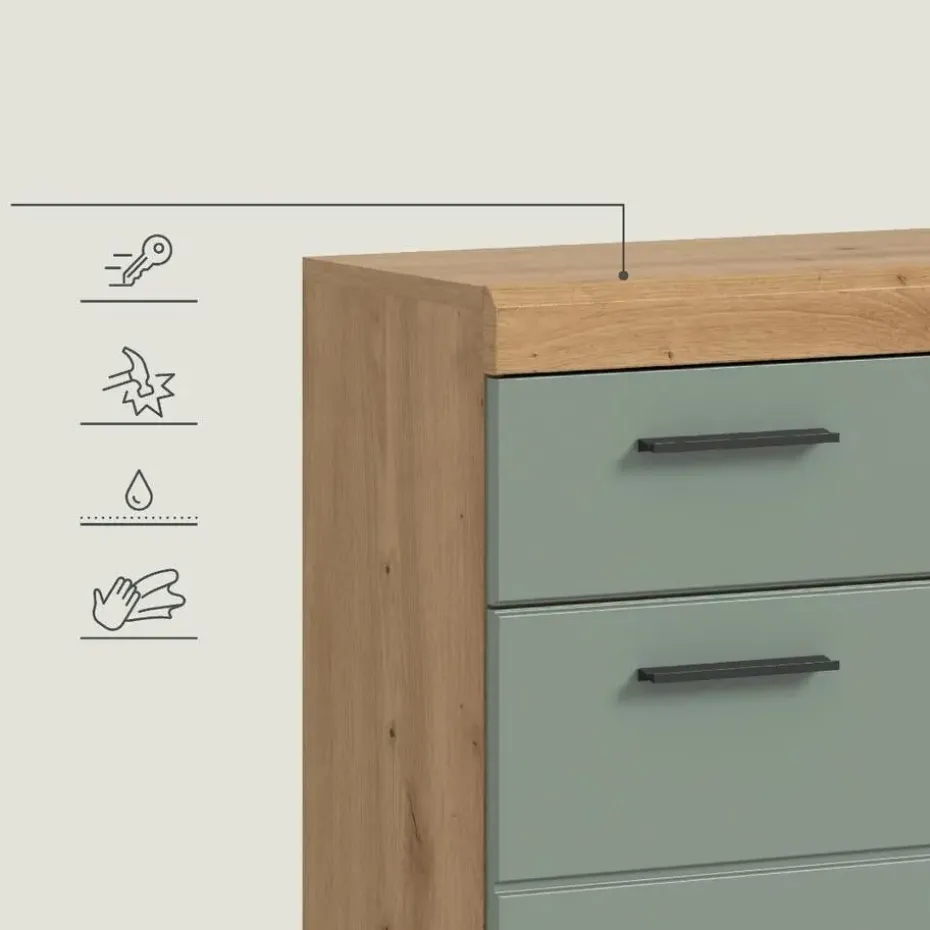 Hioshop Scout badkamerkast 2 deuren- 1 lade salvie decor- eiken decor