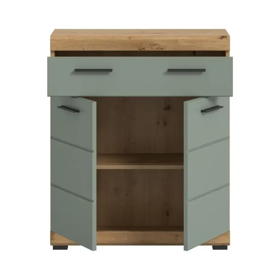 Hioshop Scout badkamerkast 2 deuren- 1 lade salvie decor- eiken decor