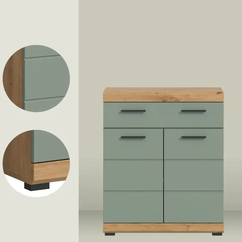 Hioshop Scout badkamerkast 2 deuren- 1 lade salvie decor- eiken decor