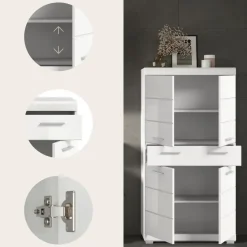 Hioshop Scout kolomkast 4 deuren- 1 lade wit hoogglans- wit