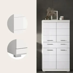 Hioshop Scout kolomkast 4 deuren- 1 lade wit hoogglans- wit