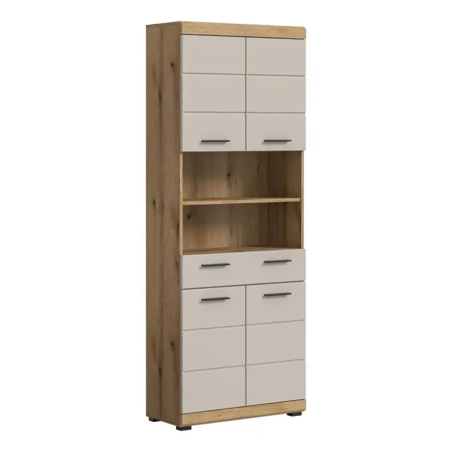 Hioshop Scout kolomkast 4 deuren- 1 lade- 2 planken kasjmier decor mat- eiken