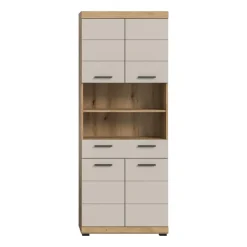 Hioshop Scout kolomkast 4 deuren- 1 lade- 2 planken kasjmier decor mat- eiken