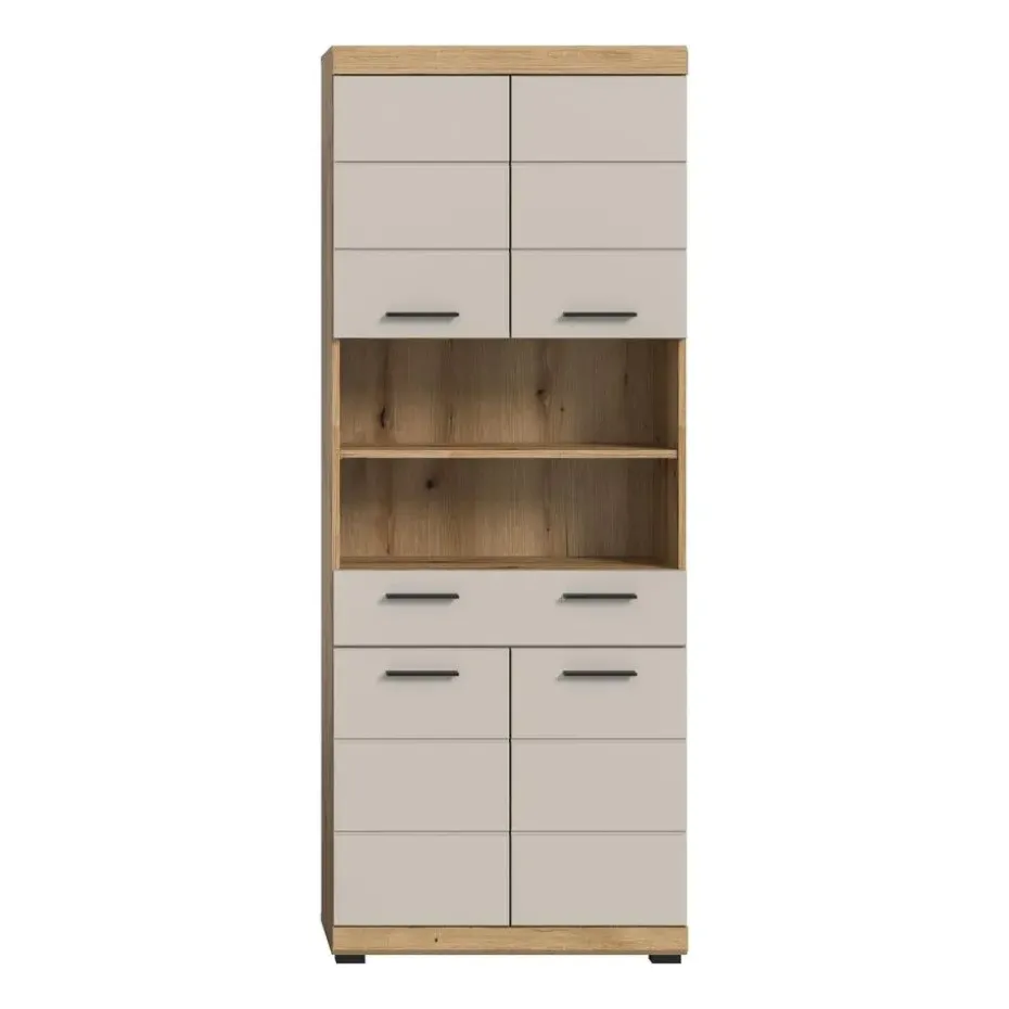 Hioshop Scout kolomkast 4 deuren- 1 lade- 2 planken kasjmier decor mat- eiken