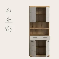 Hioshop Scout kolomkast 4 deuren- 1 lade- 2 planken kasjmier decor mat- eiken