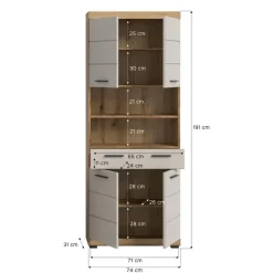 Hioshop Scout kolomkast 4 deuren- 1 lade- 2 planken kasjmier decor mat- eiken