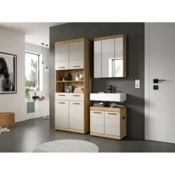 Hioshop Scout kolomkast 4 deuren- 1 lade- 2 planken kasjmier decor mat- eiken