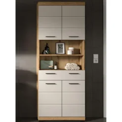 Hioshop Scout kolomkast 4 deuren- 1 lade- 2 planken kasjmier decor mat- eiken