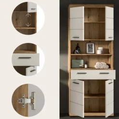 Hioshop Scout kolomkast 4 deuren- 1 lade- 2 planken kasjmier decor mat- eiken