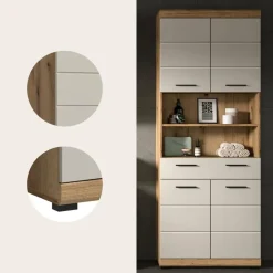 Hioshop Scout kolomkast 4 deuren- 1 lade- 2 planken kasjmier decor mat- eiken