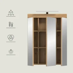 Hioshop Scout spiegelkast 2 deuren- 3 spiegeldeuren- 3 planken salvie decor-