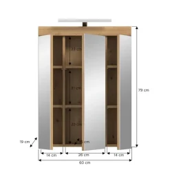 Hioshop Scout spiegelkast 2 deuren- 3 spiegeldeuren- 3 planken salvie decor-