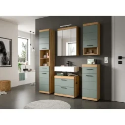 Hioshop Scout spiegelkast 2 deuren- 3 spiegeldeuren- 3 planken salvie decor-