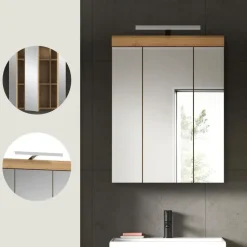 Hioshop Scout spiegelkast 2 deuren- 3 spiegeldeuren- 3 planken salvie decor-