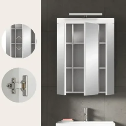 Hioshop Scout spiegelkast inclusief verlichting 2 deuren- 3 spiegeldeuren- 3