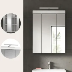 Hioshop Scout spiegelkast inclusief verlichting 2 deuren- 3 spiegeldeuren- 3