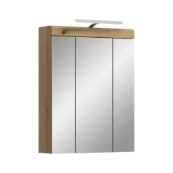 Hioshop Scout spiegelkast inclusief verlichting 3 spiegeldeuren eiken decor