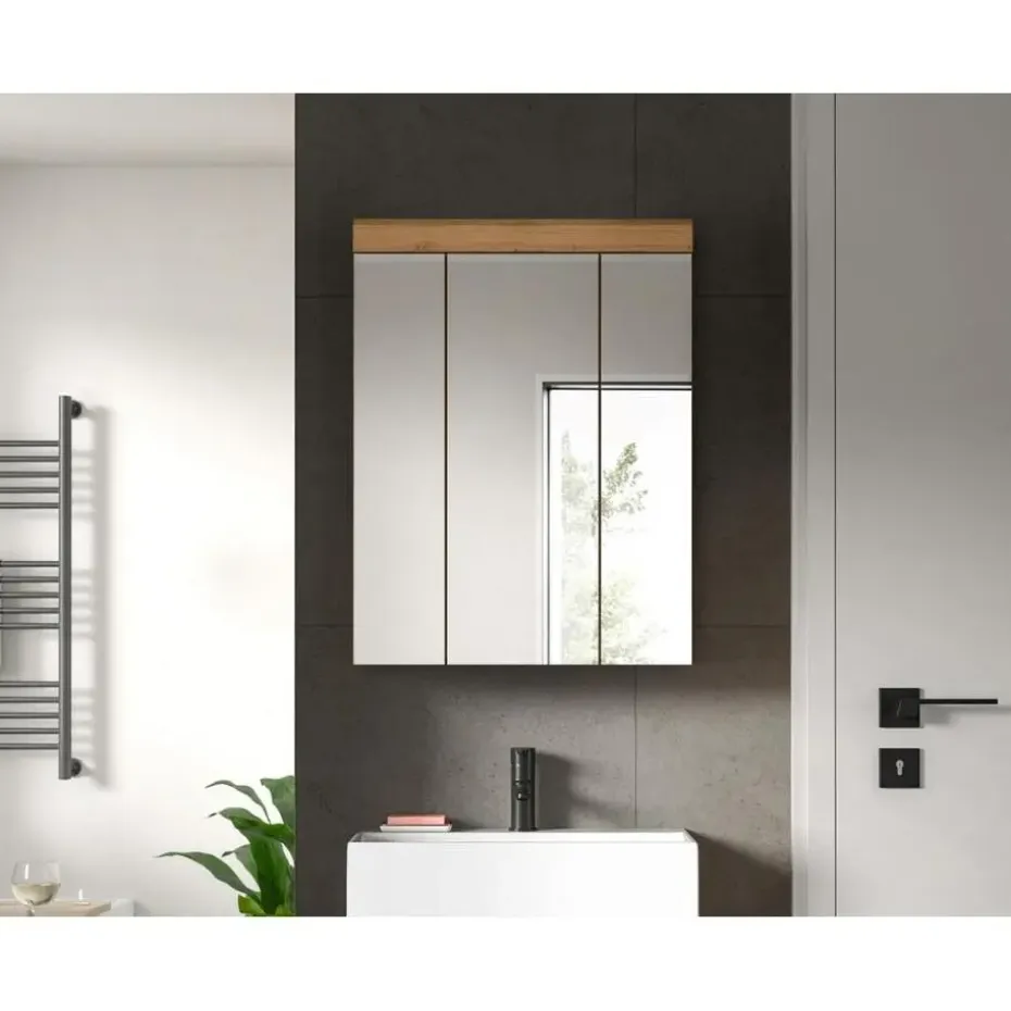 Hioshop Scout spiegelkast 3 spiegeldeuren salvie decor- eiken decor
