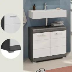 Hioshop Scout wastafel 2 deuren wit hoogglans- grijs