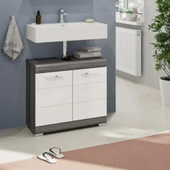 Hioshop Scout wastafel 2 deuren wit hoogglans- grijs