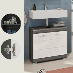 Hioshop Scout wastafel 2 deuren wit hoogglans- grijs