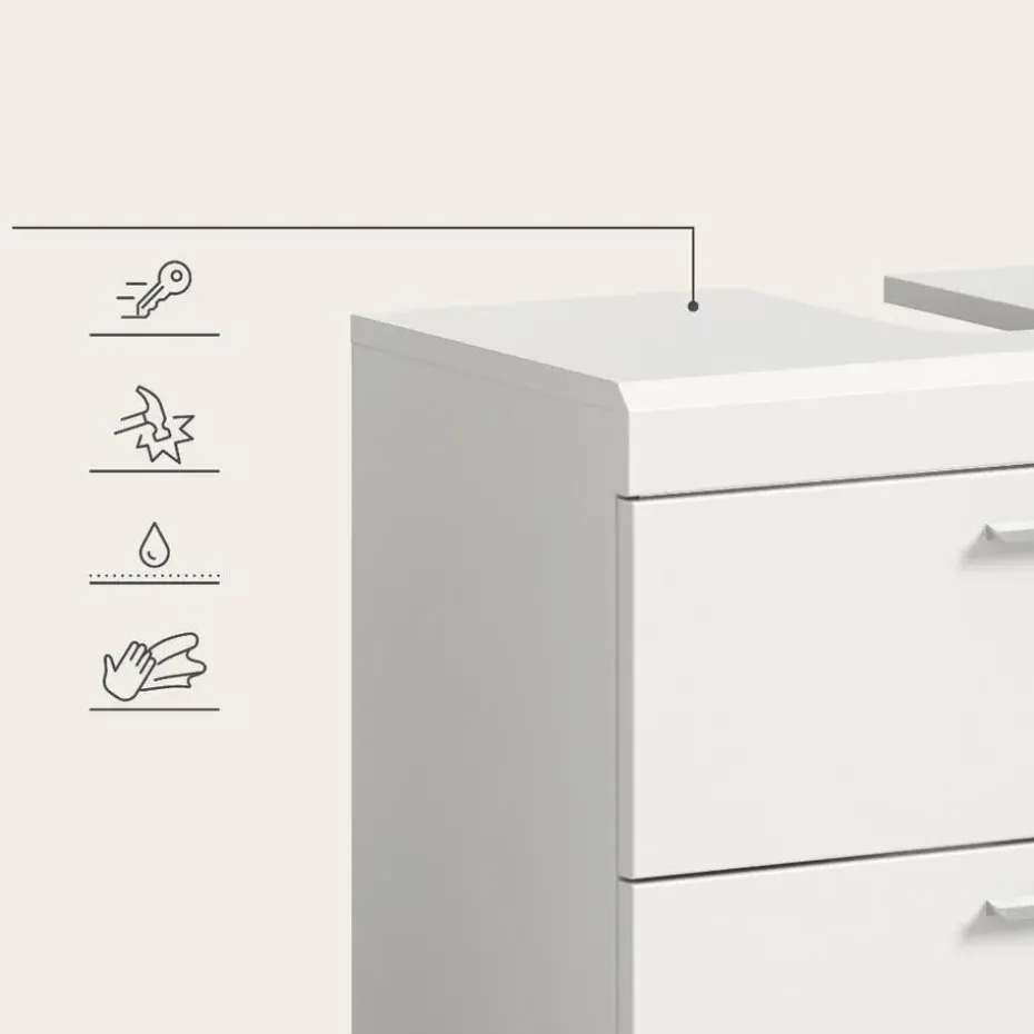 Hioshop Scout wastafel 2 deuren- 2 lades- 2 planken wit hoogglans- wit