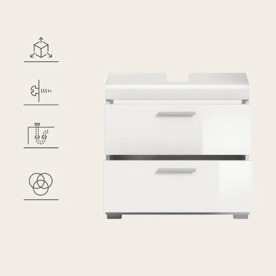 Hioshop Scout wastafel 2 deuren- 2 lades- 2 planken wit hoogglans- wit