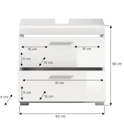 Hioshop Scout wastafel 2 deuren- 2 lades- 2 planken wit hoogglans- wit
