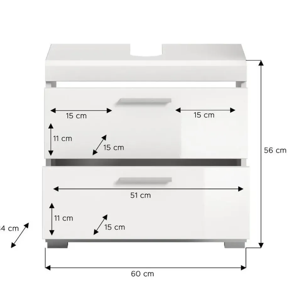 Hioshop Scout wastafel 2 deuren- 2 lades- 2 planken wit hoogglans- wit