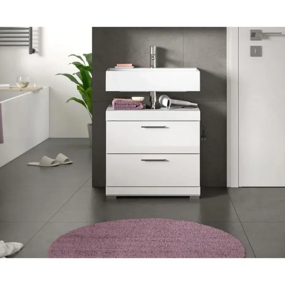 Hioshop Scout wastafel 2 deuren- 2 lades- 2 planken wit hoogglans- wit
