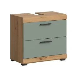 Hioshop Scout wastafel 2 deuren- 2 lades- 2 planken salvie decor- eiken decor