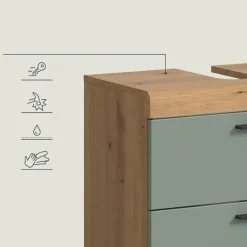 Hioshop Scout wastafel 2 deuren- 2 lades- 2 planken salvie decor- eiken decor