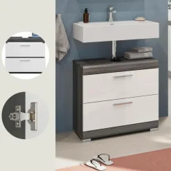 Hioshop Scout wastafel 2 lades wit hoogglans- grijs