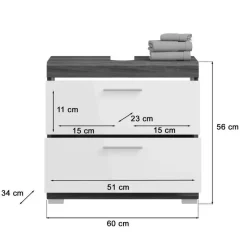 Hioshop Scout wastafel 2 lades wit hoogglans- grijs