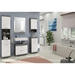 Hioshop Scout wastafel 2 lades wit hoogglans- grijs