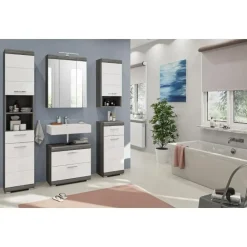 Hioshop Scout wastafel 2 lades wit hoogglans- grijs