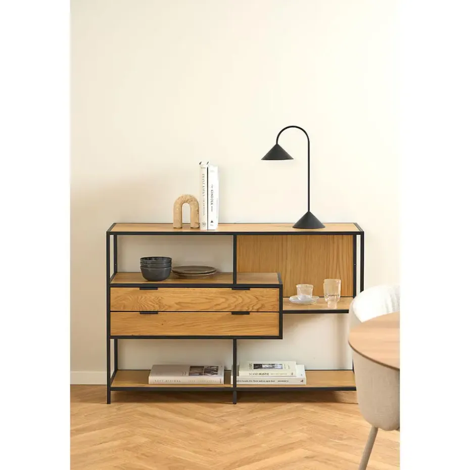 Hioshop Sea wandkast 2 lades 3 planken natuur