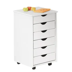 Hioshop Simra kommode kantoorarchief op wielen 6 lades wit